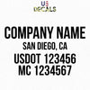 company name, location, usdot & mc decal sticker truck door semi lettering