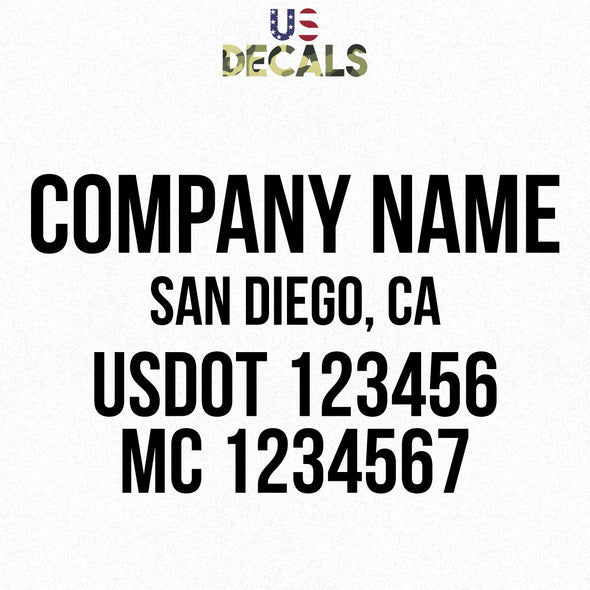 company name, location, usdot & mc decal sticker truck door semi lettering