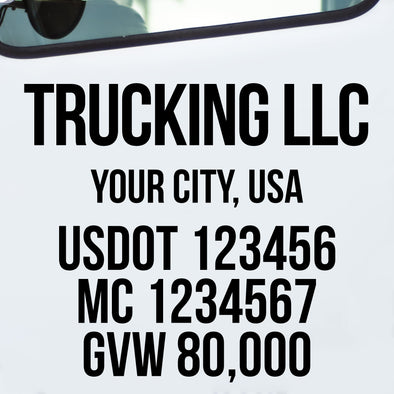 trucking company name, location, usdot, mc & gvw decal sticker