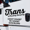trucking company name with usdot, mc & gvw decal sticker