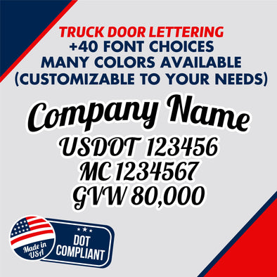 company name, usdot, mc & gvw truck door lettering decal sticker
