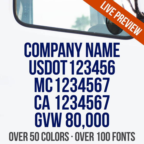 company name, usdot, mc, ca, gvw truck decal sticker