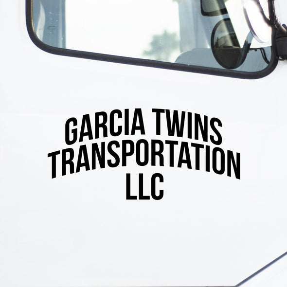 Curved Company Name Two Line + Straight Line Decal, 2 Pack