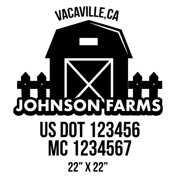 company name farm, fence, barn and US DOT