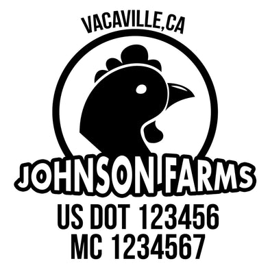 company name farm, circle, hen and US DOT