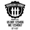 company name , farm, circle, fence ribbon and US DOT