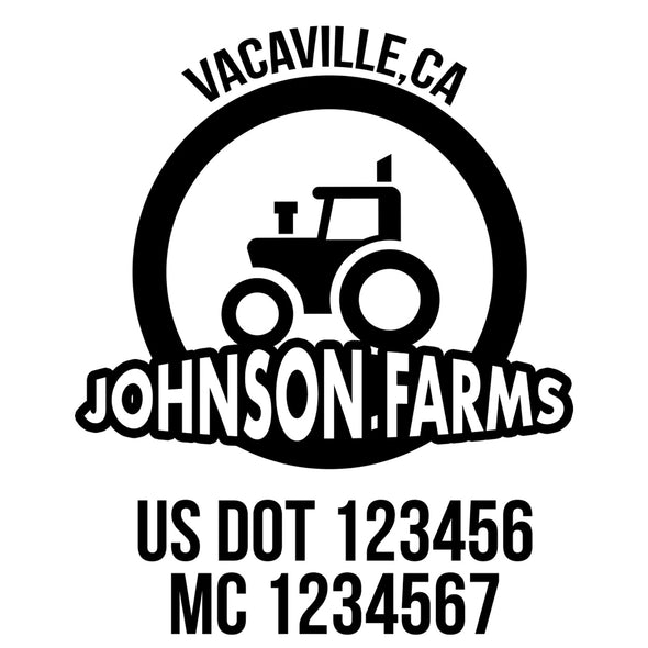 company name farm, tractor, circle and US DOT