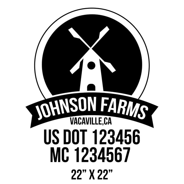 company name farm, windmill, ribbon and US DOT