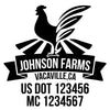 company name with cock, ribbon and US DOT
