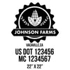 company name with circle, corn, banner and US DOT