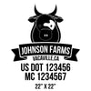 company name farm, cow, ribbon and US DOT