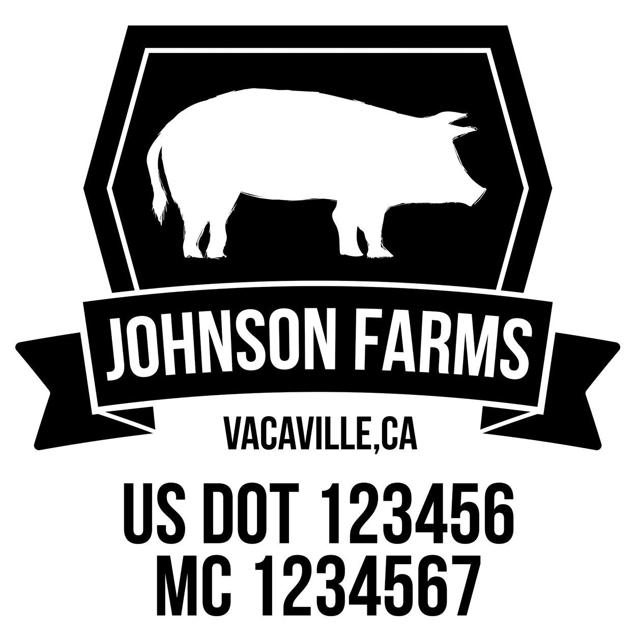 company name farm, pig, ribbon and US DOT