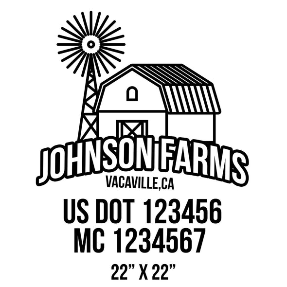 company name farm, windmill, barn and US DOT