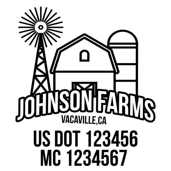 company name farm, barn, windmill and US DOT
