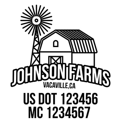 company name farm, windmill, barn and US DOT