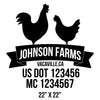 company name farm, chicken, hen, ribbon and US DOT