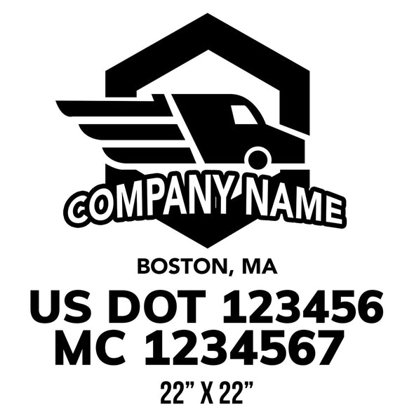 company name moving truck hexagon lines