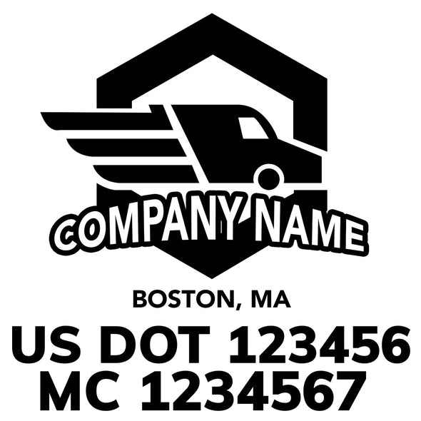 company name moving truck hexagon lines