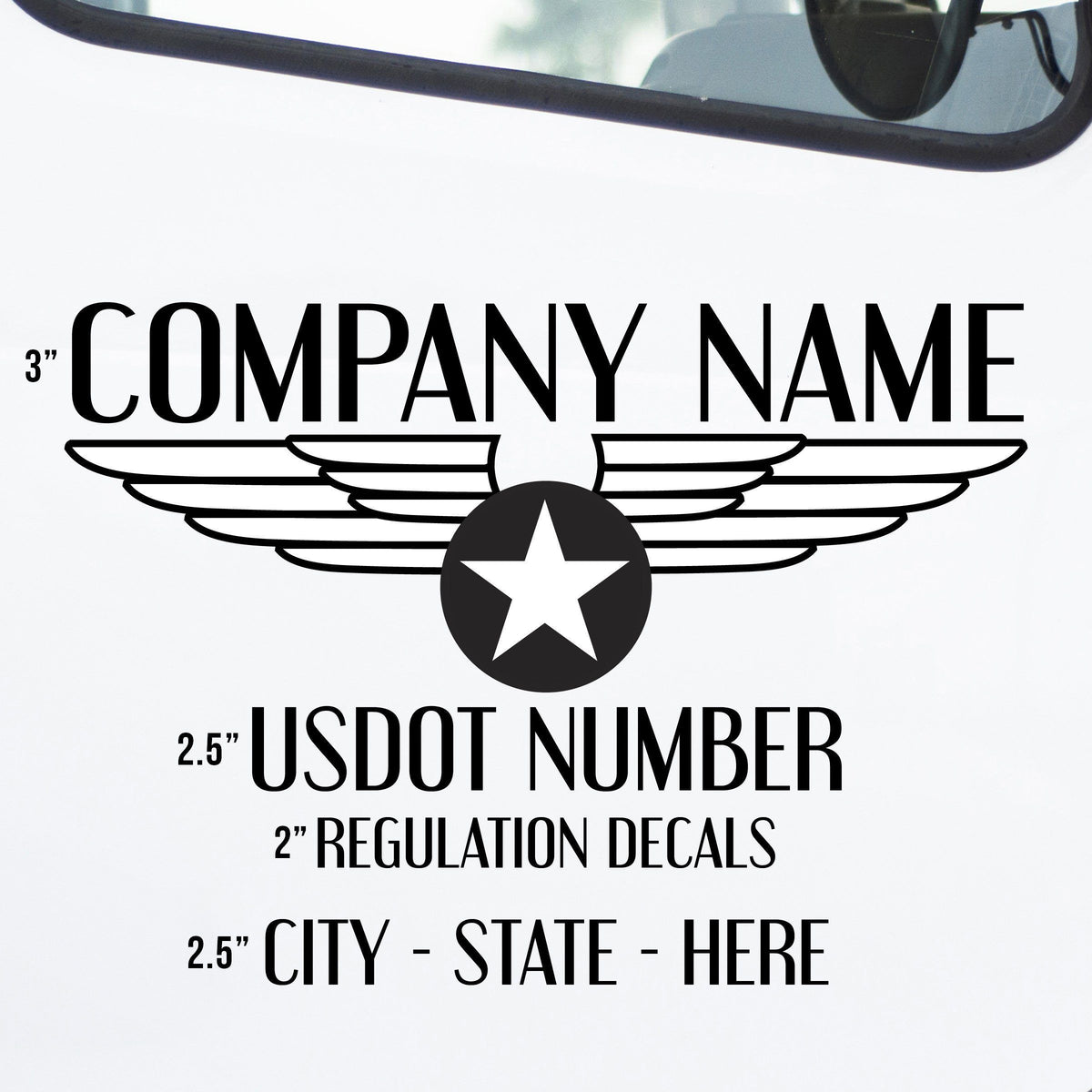 Company Name with 3 Regulation Numbers Decal, 2 Pack – US Decals