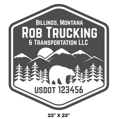 truck door decal with usdot mountains bear