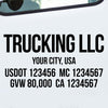 trucking company, location, usdot, mc, gvw & ca decal sticker (truck door lettering)