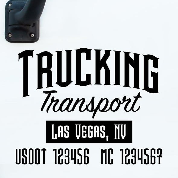 trucking company name decal with usdot mc lettering